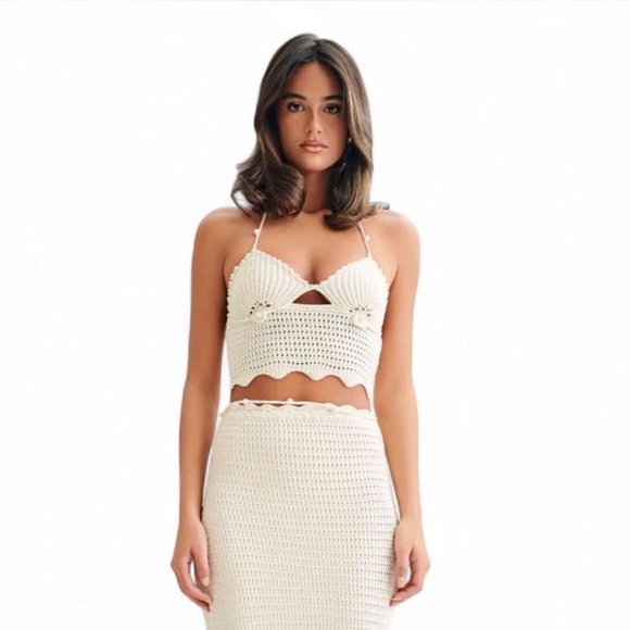 Meshki Tops - Meshki Cream Crochet Kira Shell Knit Top